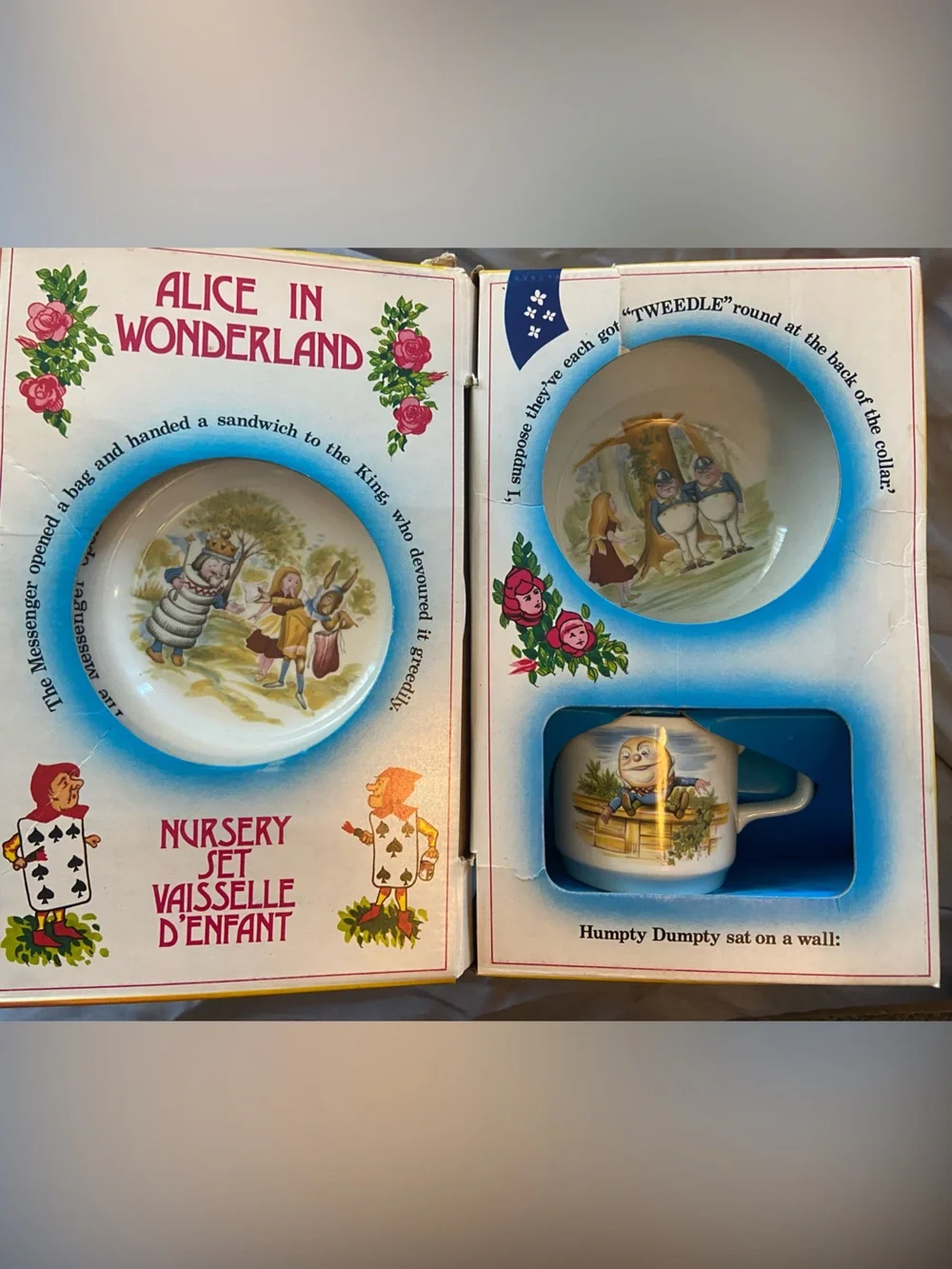 Vintage Alice in Wonderland Baby Dinner Set - Cup Bowl Plate